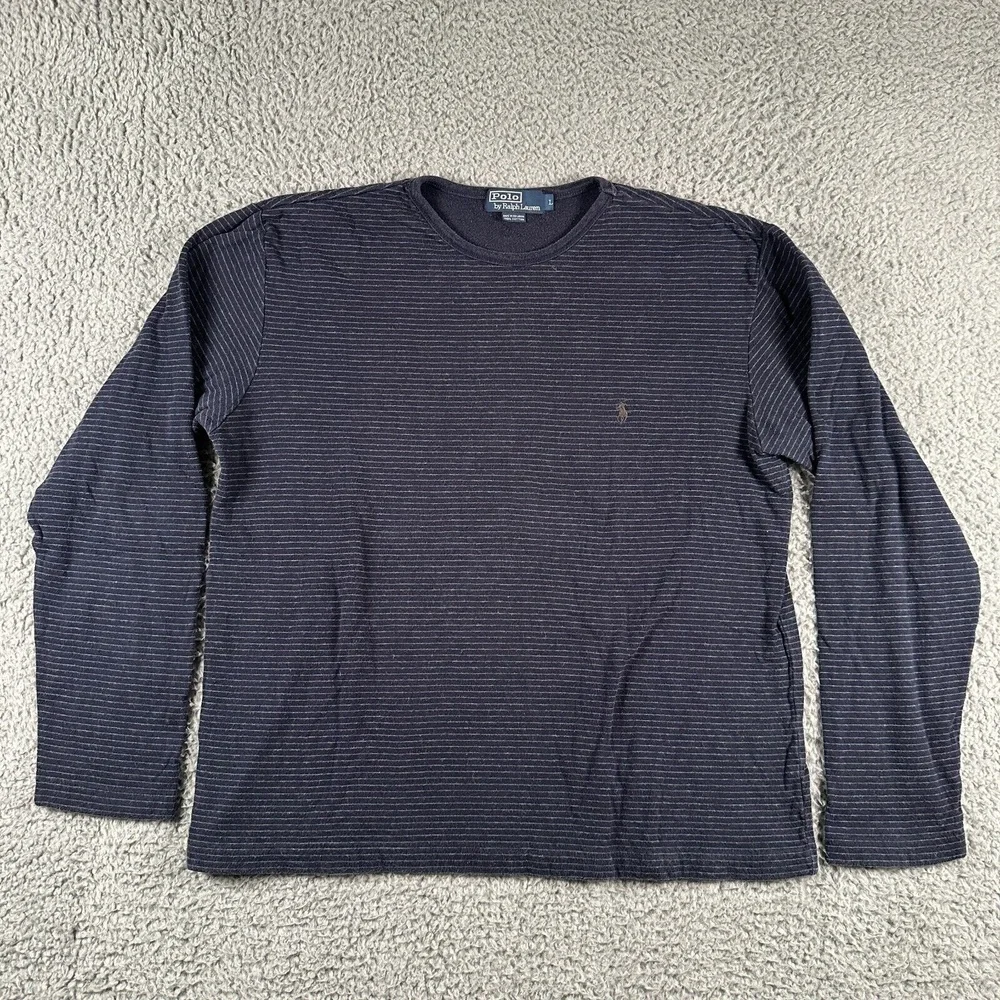 Vintage Polo Ralph Lauren Sweatshirt Mens Large Navy‎ Striped 90s Crewneck Pony